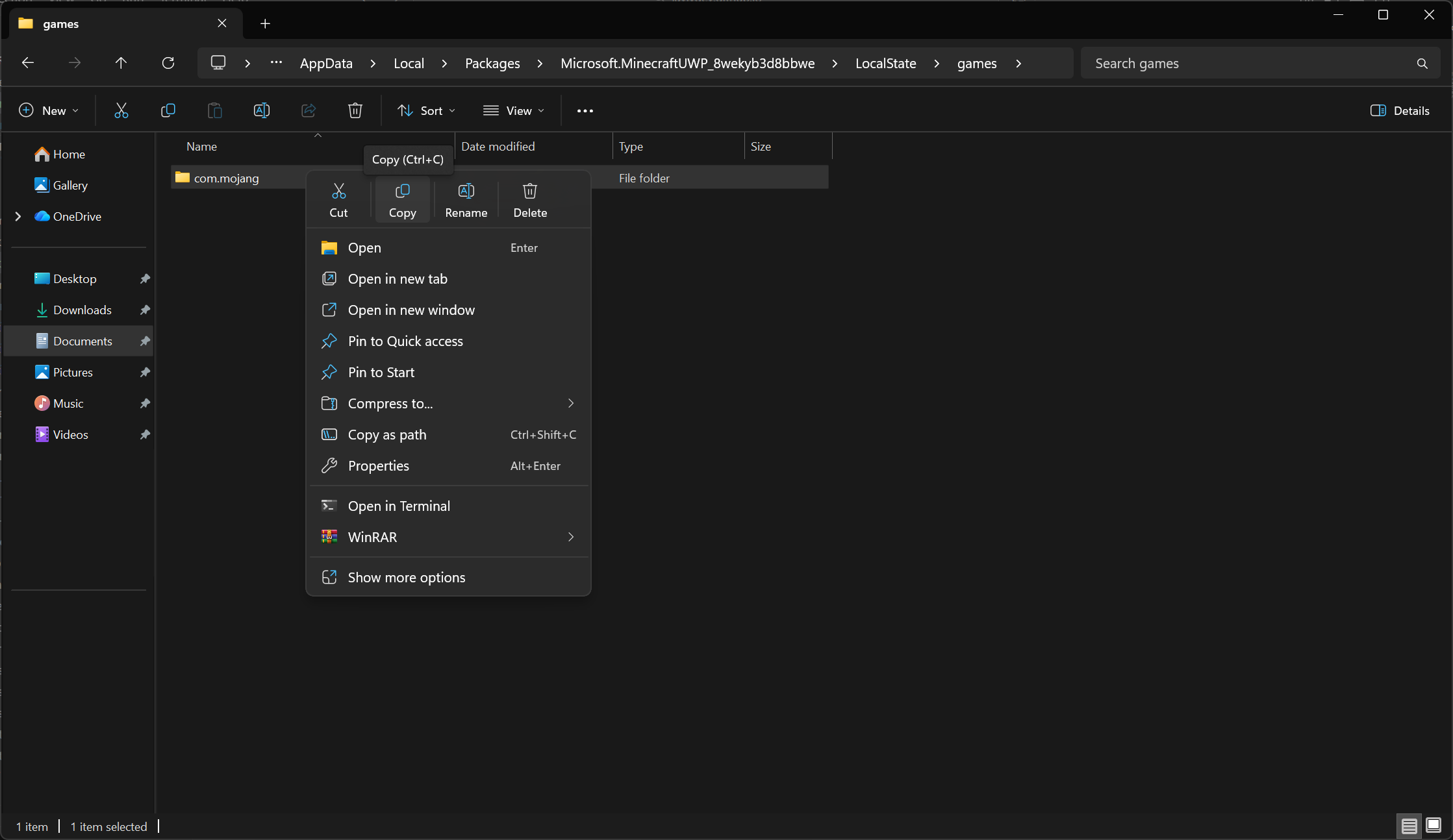 Copy com.mojang folder
