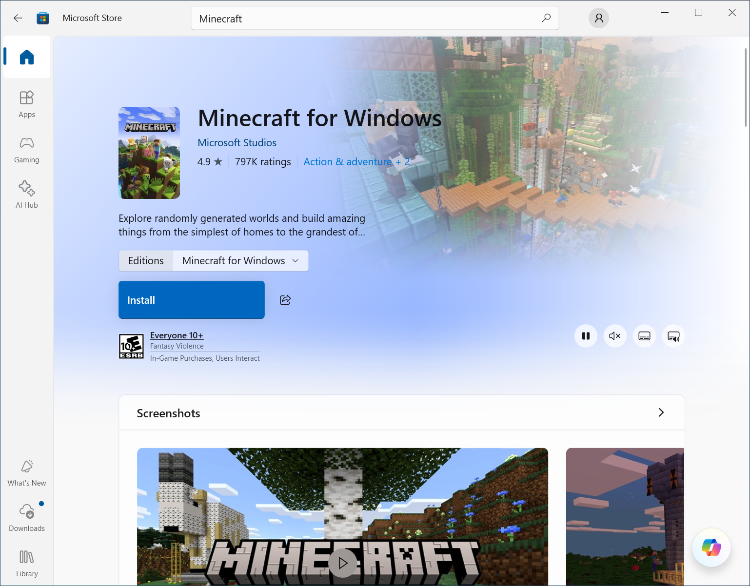 Install Minecraft from Microsoft Store