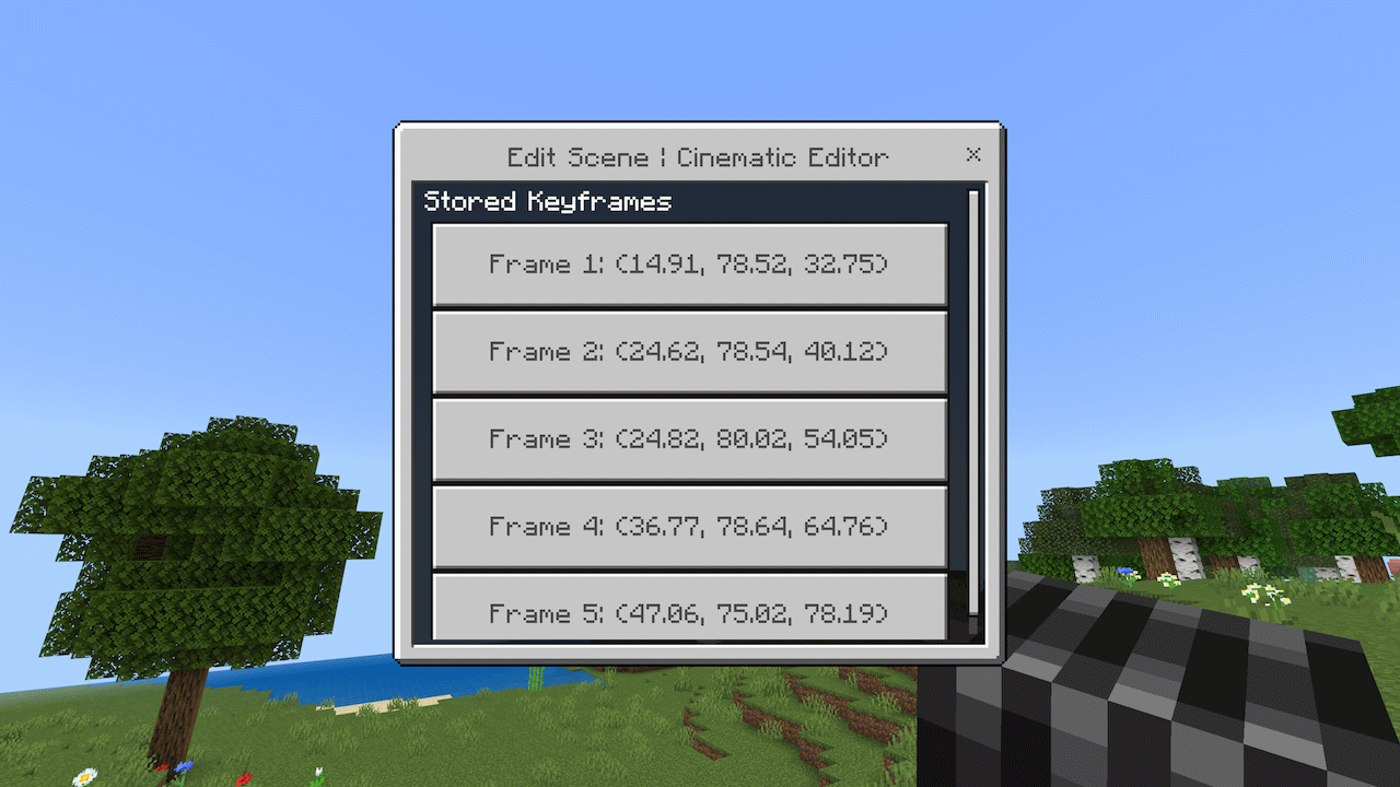 A list of stored keyframes