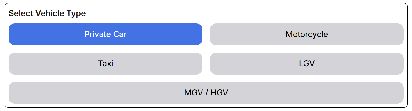 Select vehicle type in HK Tunnel Tolls app