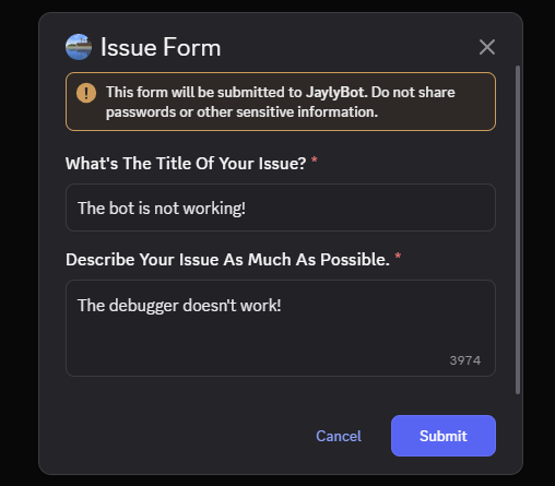 Issue modal