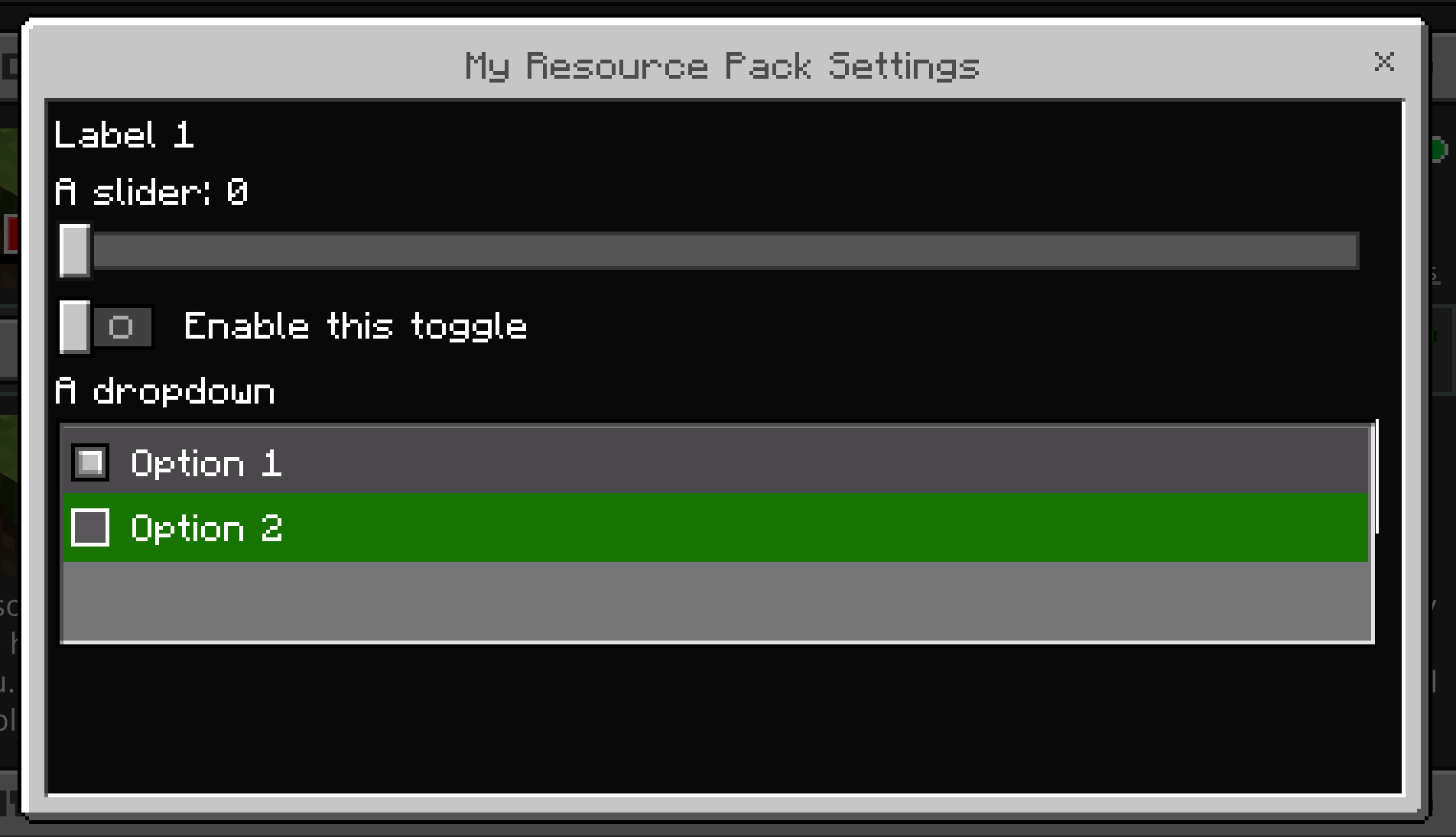 Pack settings in Minecraft