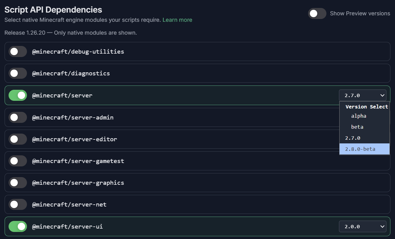 Script API dependency picker