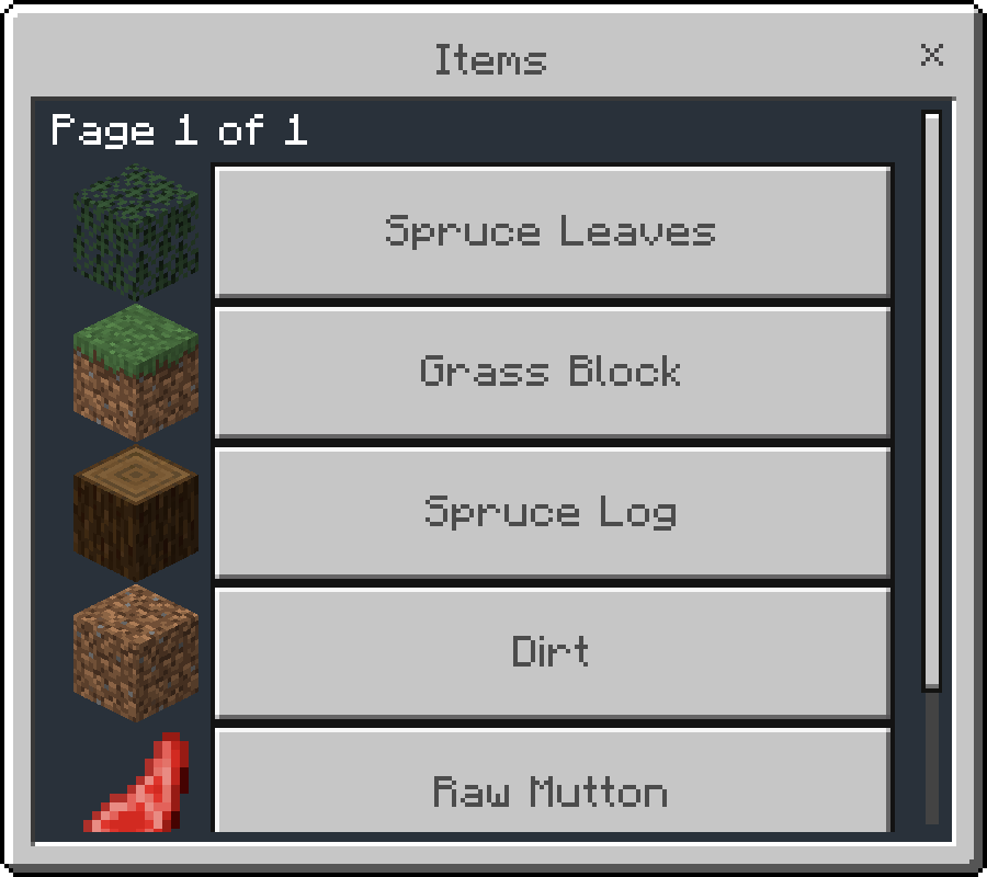 item selection screen
