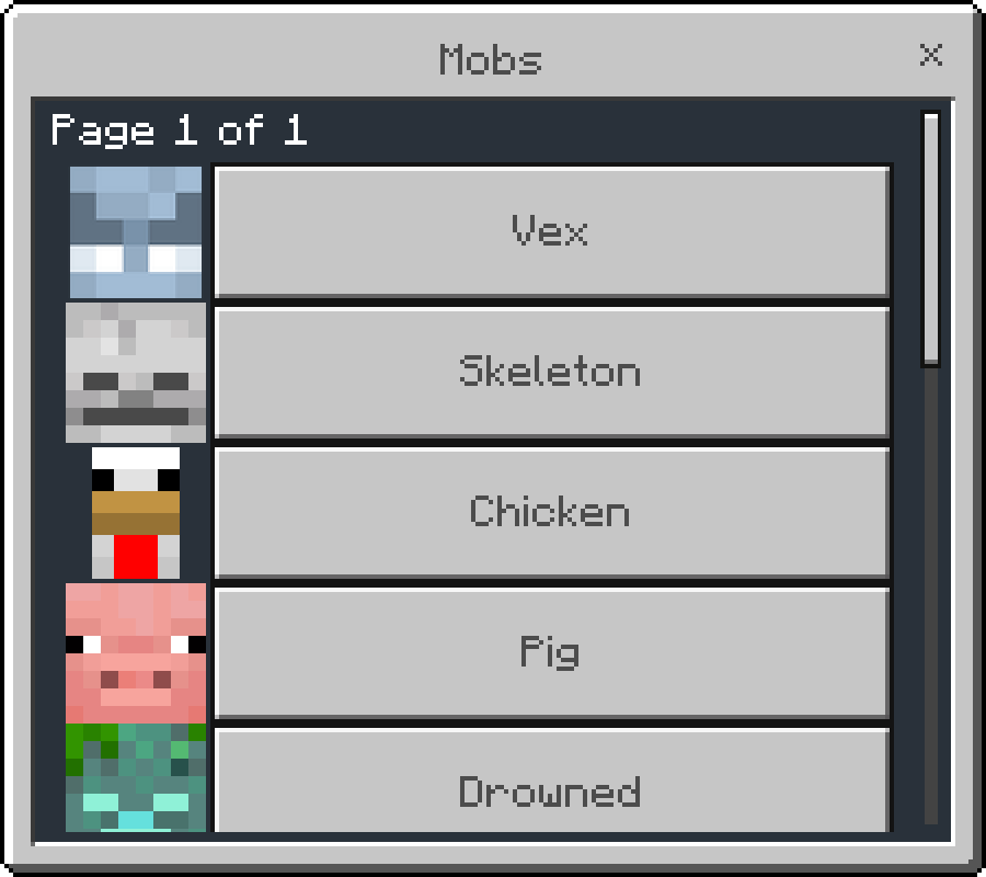 mobs selection screen